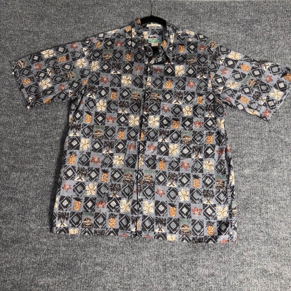 Reyn Spooner Hawaiian Shirt Men's Size Large Pineapple Print SS Egyptian Cotton.